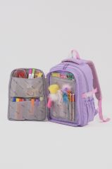 Roxbros Kore Kawaii Tarzı Dondurma Desenli Çok Bölmeli Ilkokul Sırt Çantası, Kız Çocuk Okul Çantası (LILA - PEMBE)