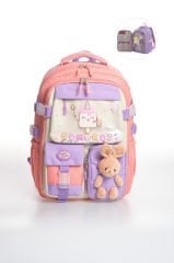 Roxbros Kore Kawaii Tarzı Dondurma Desenli Çok Bölmeli Ilkokul Sırt Çantası, Kız Çocuk Okul Çantası (PUDRA - LILA)