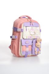 Roxbros Kore Kawaii Tarzı Dondurma Desenli Çok Bölmeli Ilkokul Sırt Çantası, Kız Çocuk Okul Çantası (PUDRA - LILA)