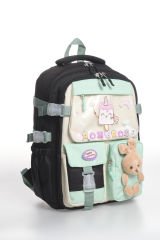 Roxbros Kore Kawaii Tarzı Dondurma Desenli Çok Bölmeli Ilkokul Sırt Çantası, Kız Çocuk Okul Çantası (SIYAH - SU YESILI)