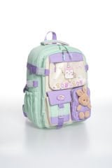 Roxbros Kore Kawaii Tarzı Dondurma Desenli Çok Bölmeli Ilkokul Sırt Çantası, Kız Çocuk Okul Çantası (SU YESILI - LILA)