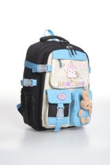 Roxbros Kore Kawaii Tarzı Dondurma Desenli Çok Bölmeli Ilkokul Sırt Çantası, Kız Çocuk Okul Çantası (SIYAH - TURKUAZ)