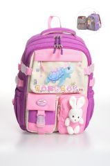 Roxbros Sevimli Kaplumbağa Desenli Çok Bölmeli Kız Çocuk Okul Çantası - Ergonomik Ilkokul Sırt Çantası (MOR - PEMBE)