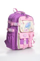 Roxbros Sevimli Kaplumbağa Desenli Çok Bölmeli Kız Çocuk Okul Çantası - Ergonomik Ilkokul Sırt Çantası (MOR - PEMBE)