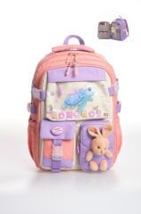 Roxbros Sevimli Kaplumbağa Desenli Çok Bölmeli Kız Çocuk Okul Çantası - Ergonomik Ilkokul Sırt Çantası (PUDRA - LILA)