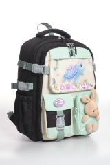 Roxbros Sevimli Kaplumbağa Desenli Çok Bölmeli Kız Çocuk Okul Çantası - Ergonomik Ilkokul Sırt Çantası (SIYAH - SU YESILI)