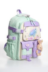 Roxbros Sevimli Kaplumbağa Desenli Çok Bölmeli Kız Çocuk Okul Çantası - Ergonomik Ilkokul Sırt Çantası (SU YESILI - LILA)
