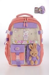 Roxbros Kore Tarzı Tavşan Çocuk Figürlü 180° Tam Açılır Ilkokul Sırt Çantası Kız Çocuk Okul Çantası (PUDRA - LILA)