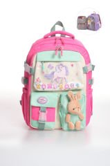Roxbros Kore Tarzı Unicorn Figürlü Çok Bölmeli Ilkokul Sırt Çantası, Kız Çocuk Okul Çantası (FUSYA - SU YESILI)