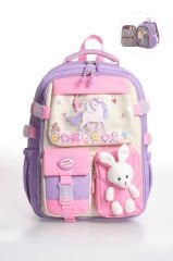 Roxbros Kore Tarzı Unicorn Figürlü Çok Bölmeli Ilkokul Sırt Çantası, Kız Çocuk Okul Çantası (LILA - PEMBE)
