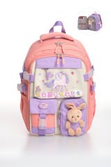 Roxbros Kore Tarzı Unicorn Figürlü Çok Bölmeli Ilkokul Sırt Çantası, Kız Çocuk Okul Çantası (PUDRA - LILA)