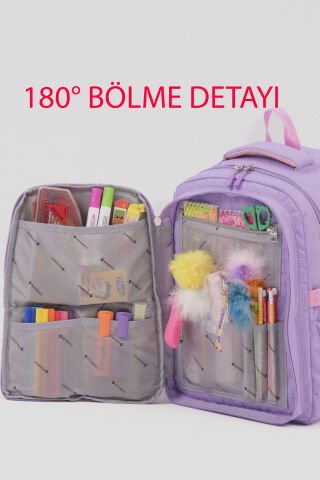 Sevimli Kaplumbağa Desenli Çok Bölmeli Kız Çocuk Okul Çantası - Ergonomik Ilkokul Sırt Çantası