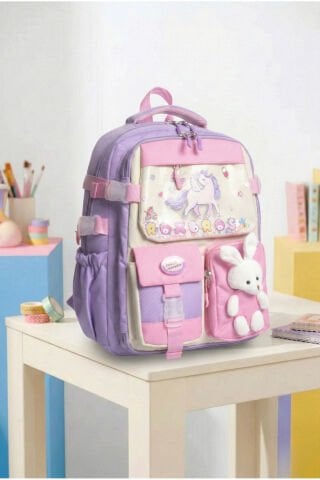 Kore Tarzı Unicorn Figürlü Çok Bölmeli Ilkokul Sırt Çantası, Kız Çocuk Okul Çantası