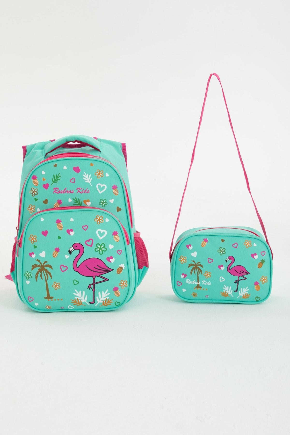 Turkuaz Flamingo İlkokul Çantası + Beslenme Çantası Kız - Erkek Çocuk