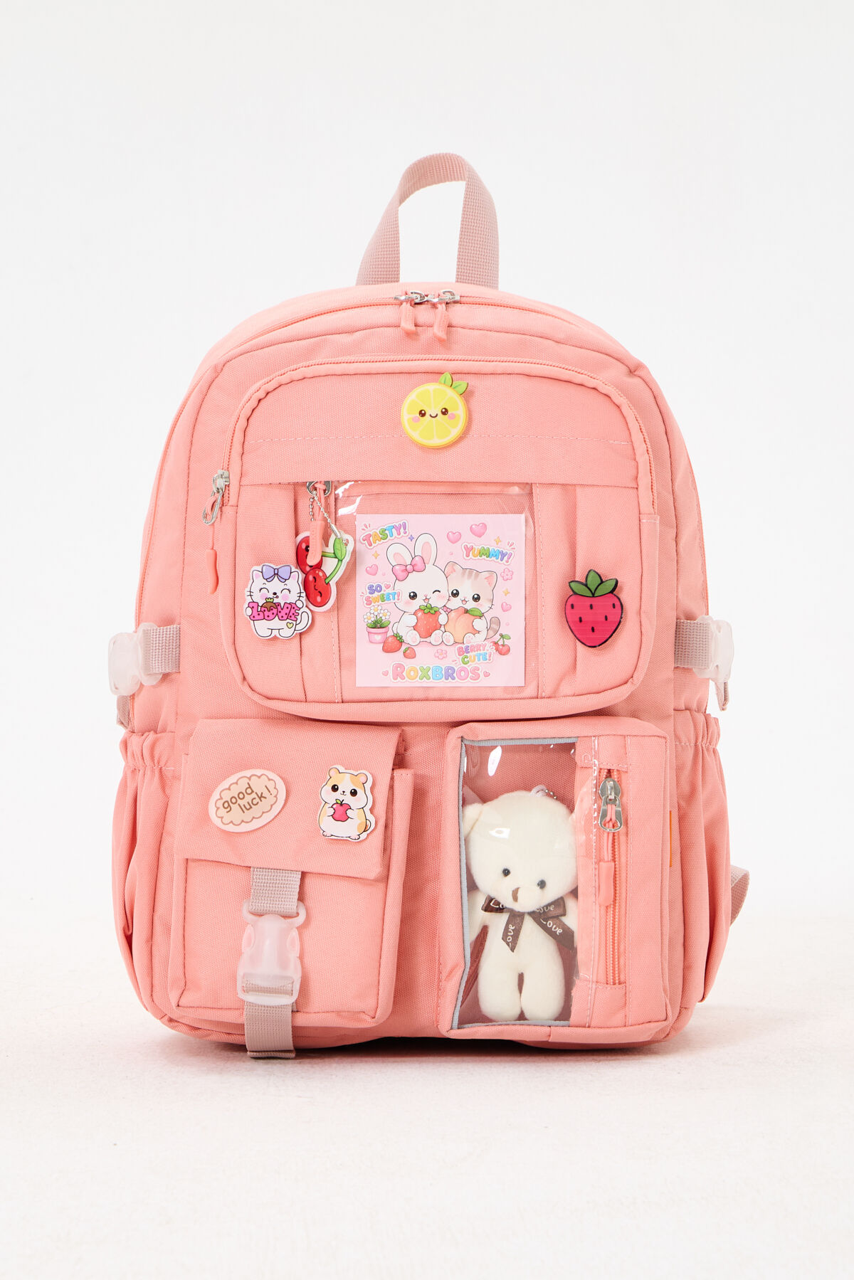 Roxbros Lisanslı Kore Tarzı Kawaii Aksesuarlı Kız Çocuk İlkokul Çantası + Ayıcıklı Okul Ça
