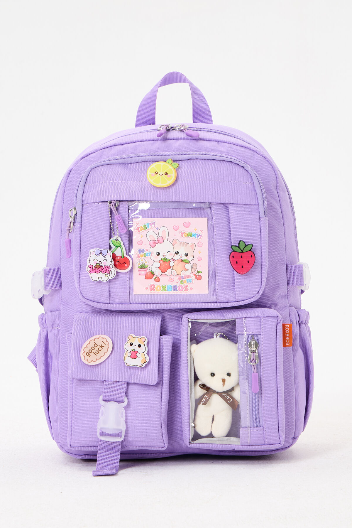 Roxbros Lisanslı Kore Tarzı Kawaii Aksesuarlı Kız Çocuk İlkokul Çantası + Ayıcıklı Okul Ça