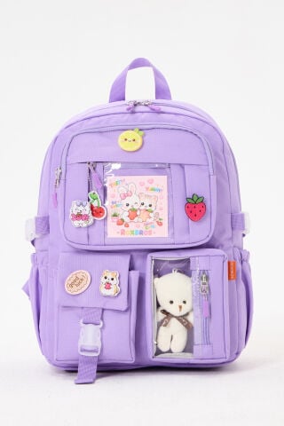 Roxbros Lisanslı Kore Tarzı Kawaii Aksesuarlı Kız Çocuk İlkokul Çantası + Ayıcıklı Okul Ça