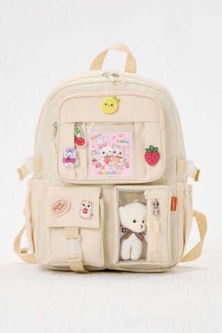Roxbros Lisanslı Kore Tarzı Kawaii Aksesuarlı Kız Çocuk İlkokul Çantası + Ayıcıklı Okul Ça