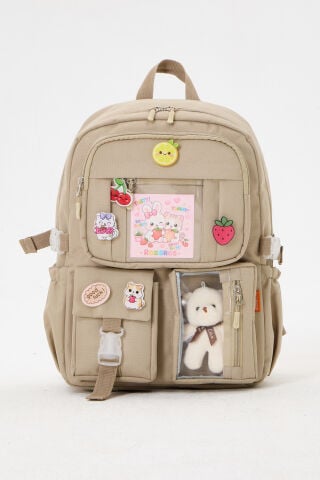 Roxbros Kawaii Kore Tarzı Kız Çocuk Okul Çantası Bej - Ön Görünüm
