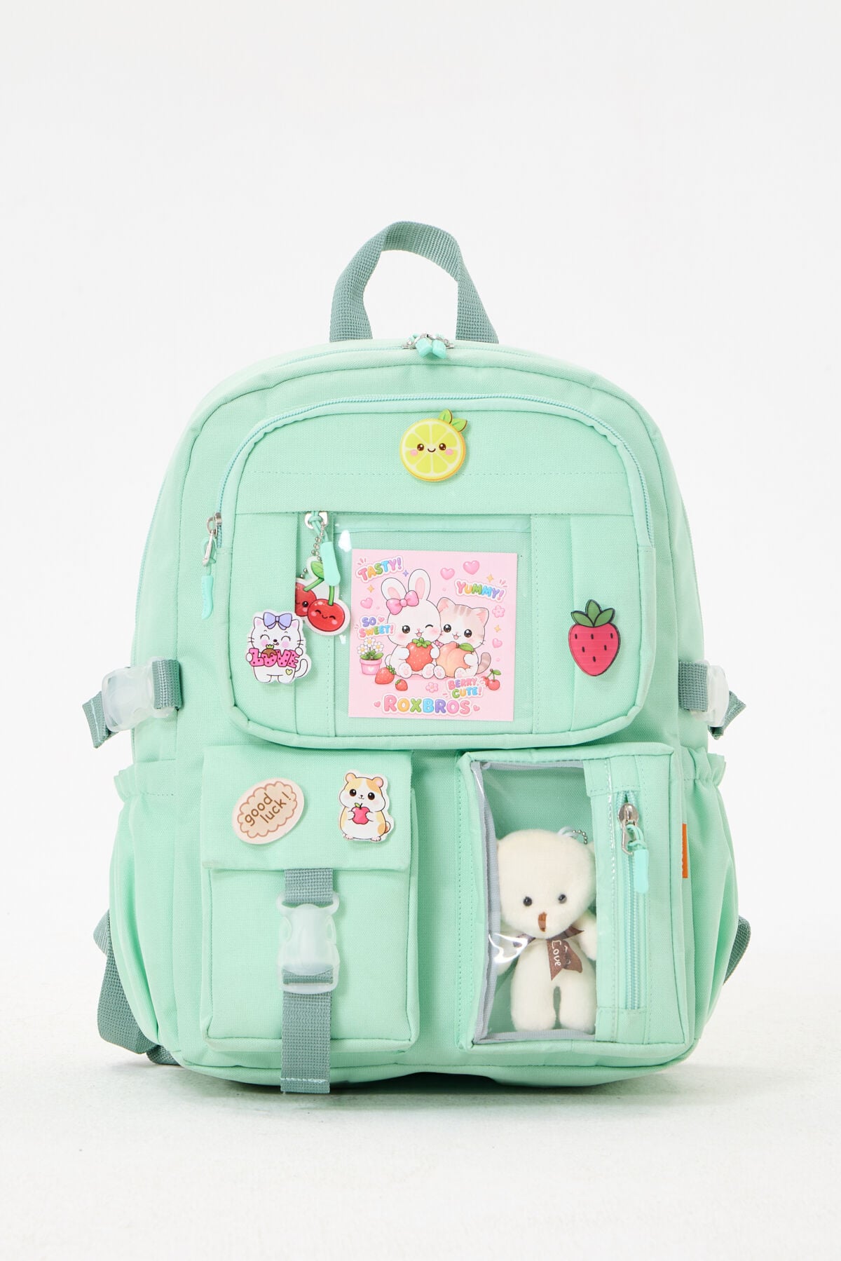 Roxbros Lisanslı Kore Tarzı Kawaii Aksesuarlı Kız Çocuk İlkokul Çantası + Ayıcıklı Okul Ça