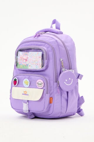 Roxbros Lila Kız Çocuk İlkokul Okul Çantası Kawaii Çok Bölmeli Rozetli Sırt Çantası