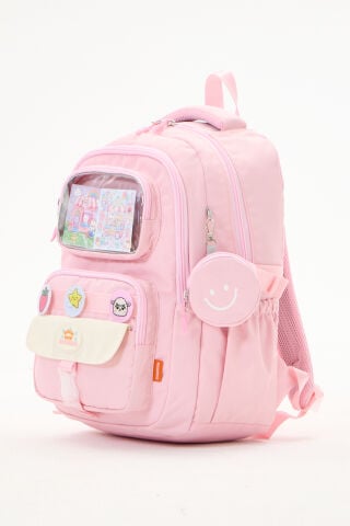 Roxbros Pembe Kız Çocuk İlkokul Okul Çantası Kawaii Çok Bölmeli Rozetli Sırt Çantası