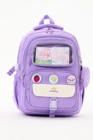 Roxbros Kawaii 3'lü İlkokul Okul Çantası Seti Lila Kız Çocuk Beslenme Çantalı Kalemlikli