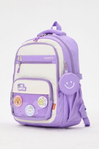 Roxbros Kawaii Kore Tarzı Aksesuarlı 3'lü Set Lila Kız Çocuk Okul Çantası İlkokul Sırt Çantası Beslenme Çantası Kalemlik