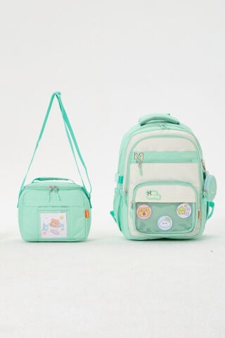 Roxbros Kawaii Mint Kız Çocuk & Erkek Çocuk İlkokul Sırt Çantası ve Isı Yalıtımlı Beslenme Çantası