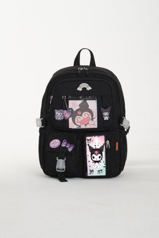 Kawaii Kore Tarzı Kuromi Okul Çantası, Termal Beslenme ve Kalemlikli İlkokul Sırt Çantası Set (Siyah)