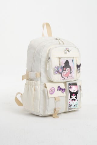 Kawaii Kore Tarzı Kuromi Okul Çantası, Termal Beslenme ve Kalemlikli  Sırt Çantası Set (Krem)