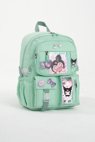 Kawaii Kore Tarzı Kuromi Okul Çantası, Termal Beslenme ve Kalemlikli Sırt Çantası Set (Mint)