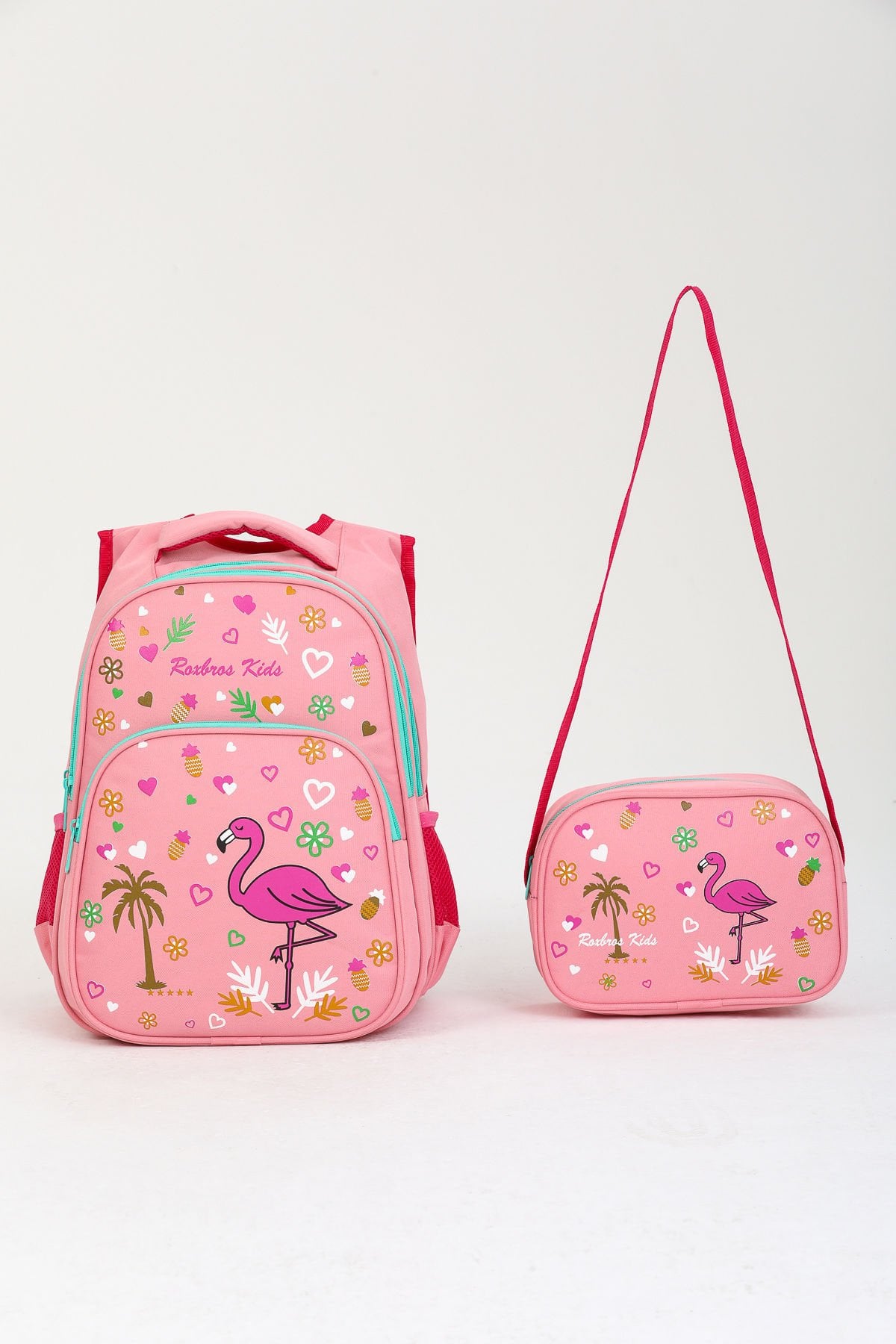 Roxbros Pembe Flamingo Ilkokul Çantası + Beslenme Çantası Kız Çocuk