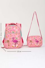 Roxbros Pembe Flamingo Ilkokul Çantası + Beslenme Çantası Kız Çocuk
