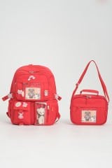 Roxbros Kawaii Kore Tarzı Aksesuarlı Ilkokul Sırt Çantası Kız Ve Isı Yalıtımlı Termoslu Beslenme Çantası Set