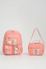 Roxbros Kawaii Kore Tarzı Aksesuarlı Ilkokul Sırt Çantası Kız Ve Isı Yalıtımlı Termoslu Beslenme Çantası Set PUDRA