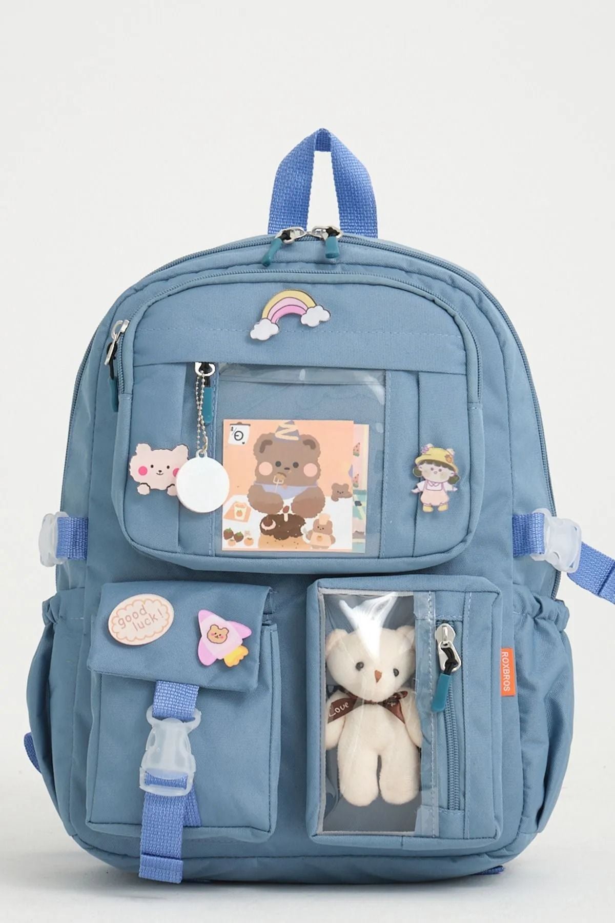 Roxbros Kawaii Kore Tarzı Okul Çantası Aksesuarlı Kız Çocuk ve Erkek Çocuk Sırt Çantası İN