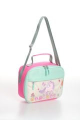 Roxbros Unicorn Figürlü 3'lü Kız Çocuk Okul Çantası Seti - Kalemlik ve Termal Beslenmeli İlkokul Çantası (Fuşya - Su Yeşili)