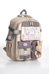 Roxbros Unicorn Figürlü 3'lü Kız Çocuk Okul Çantası Seti - Kalemlik ve Termal Beslenmeli İlkokul Çantası (Bej - Kahverengi)