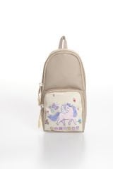 Roxbros Unicorn Figürlü 3'lü Kız Çocuk Okul Çantası Seti - Kalemlik ve Termal Beslenmeli İlkokul Çantası (Bej - Kahverengi)