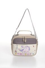 Roxbros Unicorn Figürlü 3'lü Kız Çocuk Okul Çantası Seti - Kalemlik ve Termal Beslenmeli İlkokul Çantası (Bej - Kahverengi)