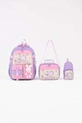 Roxbros Unicorn Figürlü 3'lü Kız Çocuk Okul Çantası Seti - Kalemlik ve Termal Beslenmeli İlkokul Çantası (Lila - Pembe)