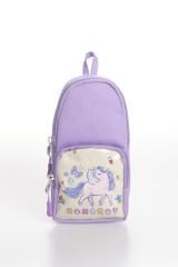 Roxbros Unicorn Figürlü 3'lü Kız Çocuk Okul Çantası Seti - Kalemlik ve Termal Beslenmeli İlkokul Çantası (Lila - Pembe)