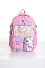 Roxbros Unicorn Figürlü 3'lü Kız Çocuk Okul Çantası Seti - Kalemlik ve Termal Beslenmeli İlkokul Çantası (Pembe - Lila)