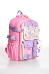 Roxbros Unicorn Figürlü 3'lü Kız Çocuk Okul Çantası Seti - Kalemlik ve Termal Beslenmeli İlkokul Çantası (Pembe - Lila)