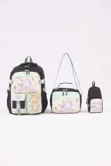 Roxbros Unicorn Figürlü 3'lü Kız Çocuk Okul Çantası Seti - Kalemlik ve Termal Beslenmeli İlkokul Çantası (Su Yeşili - Lila)