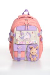 Roxbros Unicorn Figürlü 3'lü Kız Çocuk Okul Çantası Seti - Kalemlik ve Termal Beslenmeli İlkokul Çantası (Pudra - Lila)