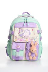 Roxbros Unicorn Figürlü 3'lü Kız Çocuk Okul Çantası Seti - Kalemlik ve Termal Beslenmeli İlkokul Çantası (Su Yeşili - Lila)