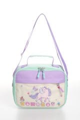 Roxbros Unicorn Figürlü 3'lü Kız Çocuk Okul Çantası Seti - Kalemlik ve Termal Beslenmeli İlkokul Çantası (Su Yeşili - Lila)