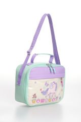 Roxbros Unicorn Figürlü 3'lü Kız Çocuk Okul Çantası Seti - Kalemlik ve Termal Beslenmeli İlkokul Çantası (Su Yeşili - Lila)